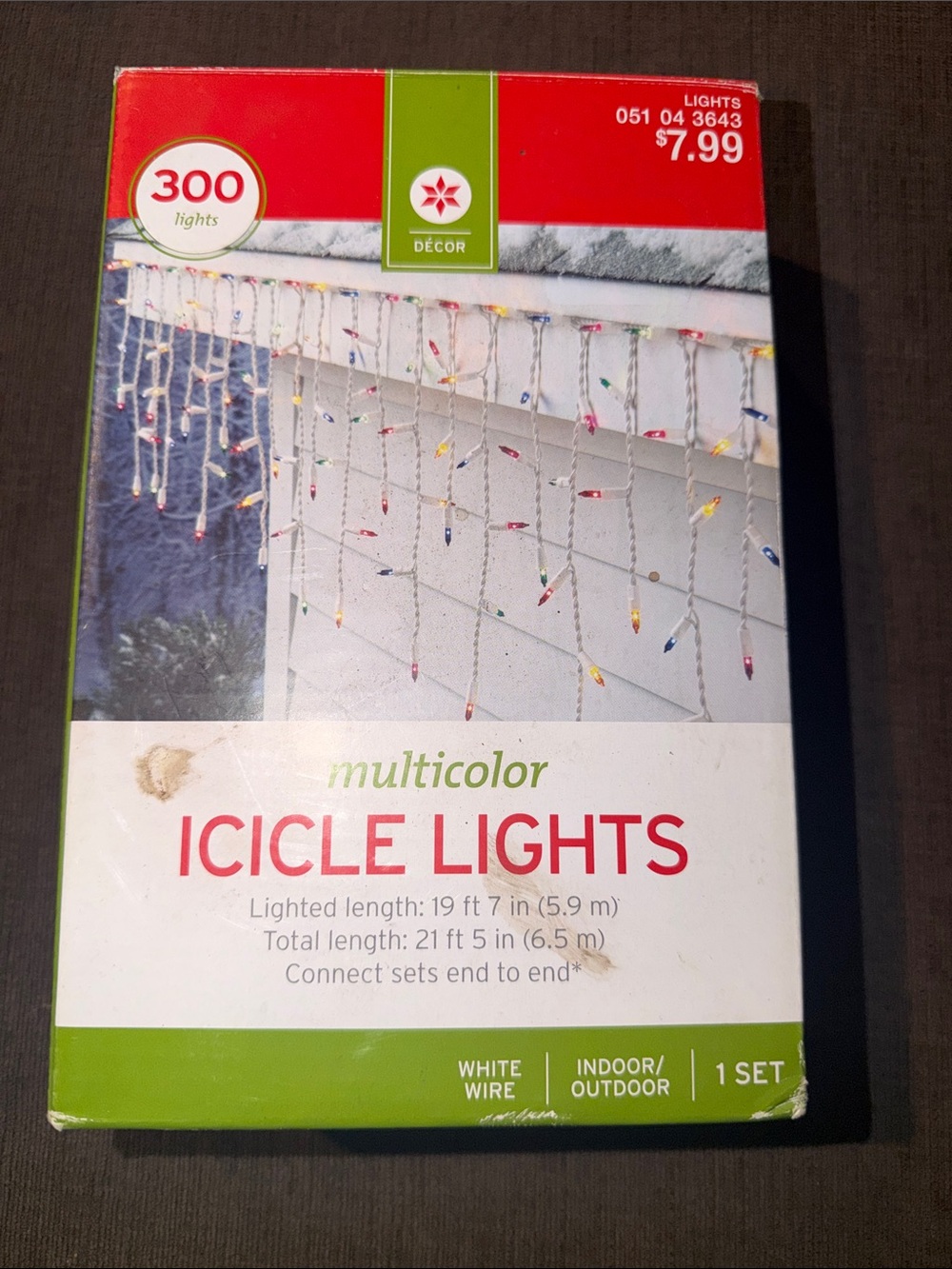Christmas 300 Multi Icicle Lights White Wire Indoor/Outdoor Lighted Length 19